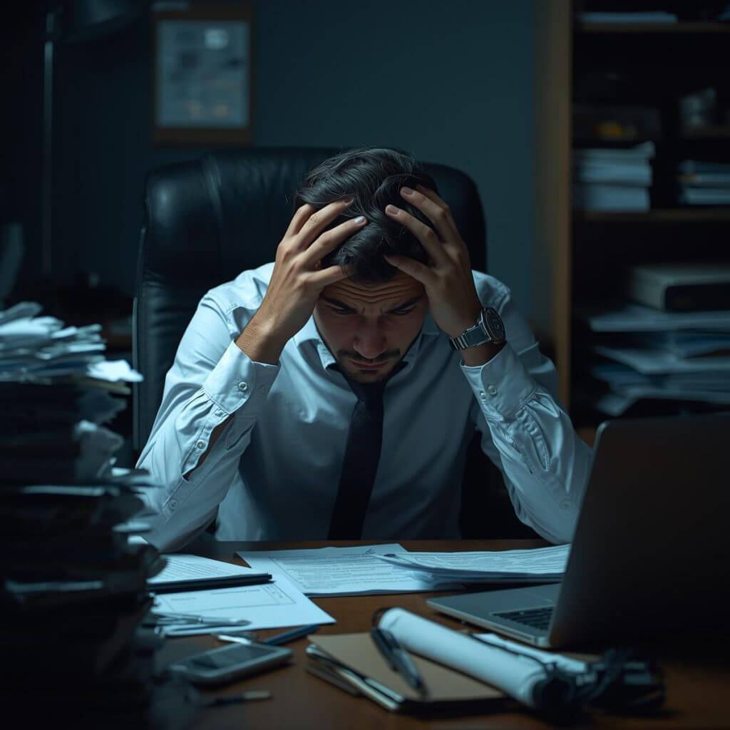 Burnt out entrepreneur overwhelmed by daily grind and endless tasks – time to rediscover your business purpose