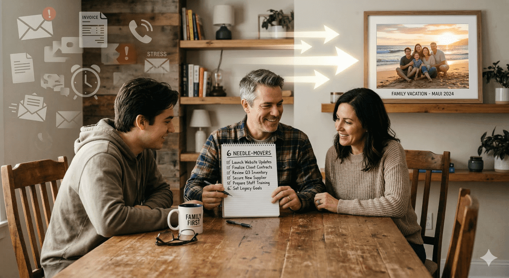 Family business team applying ruthless focus to 6 needle-movers for legacy protection and generational wealth