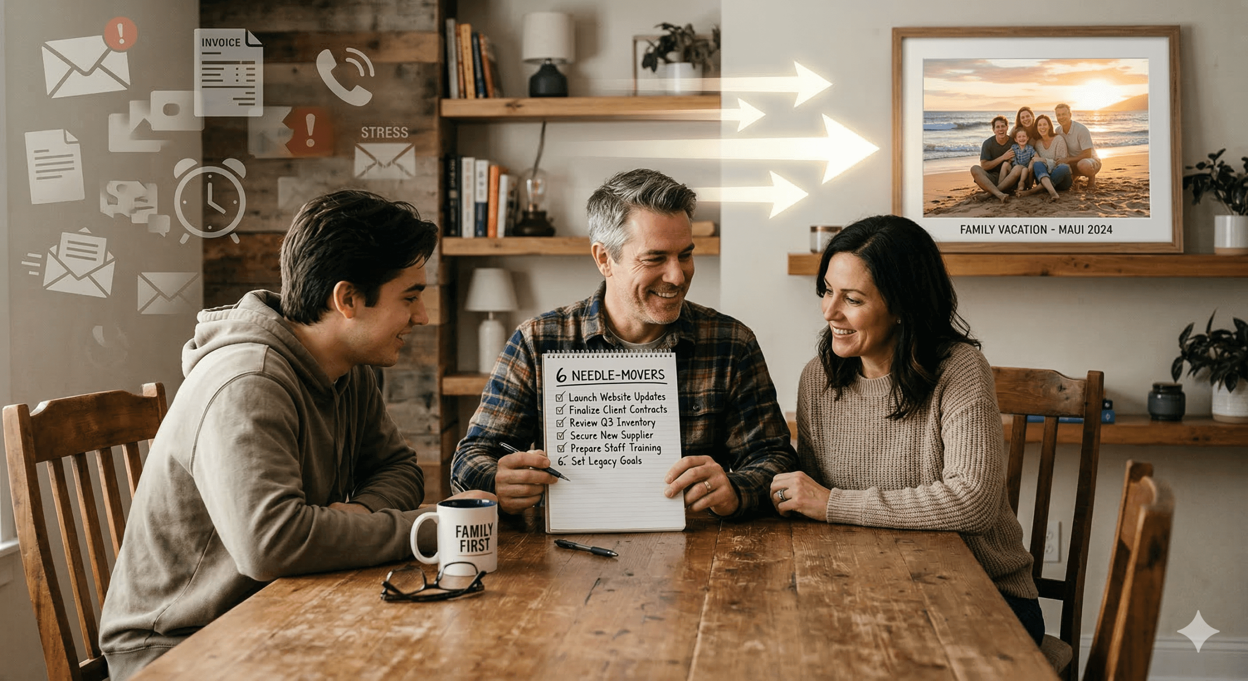 Family business team applying ruthless focus to 6 needle-movers for legacy protection and generational wealth