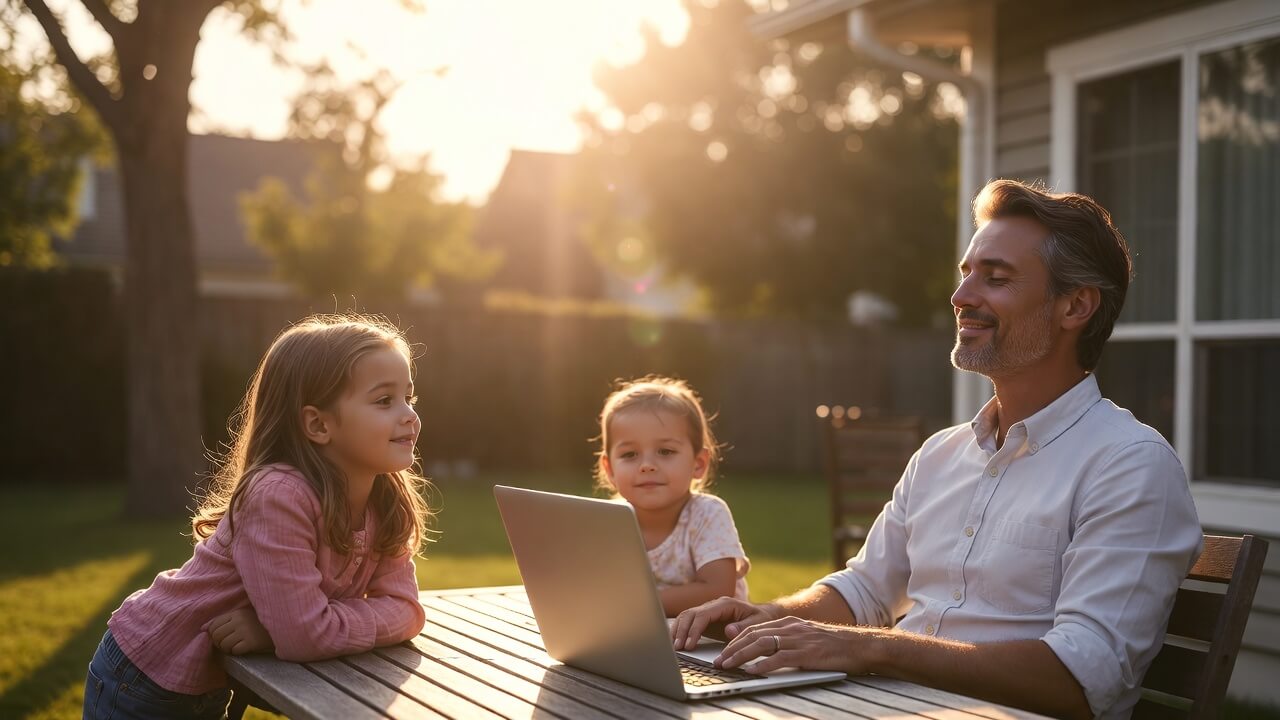 Small business owner enjoying family time after getting bookkeeping handled professionally