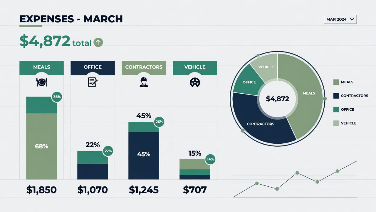 Business expense categories organized correctly in a 
    QuickBooks Online dashboard view
