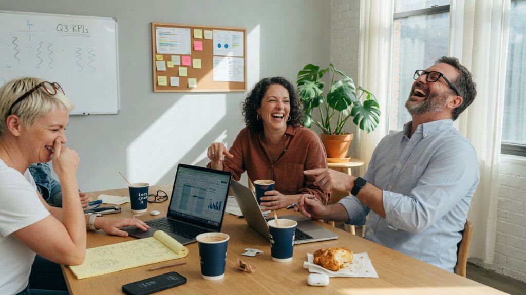 Entrepreneurs collaborating in a bright modern workspace — Work Faster Play Longer community