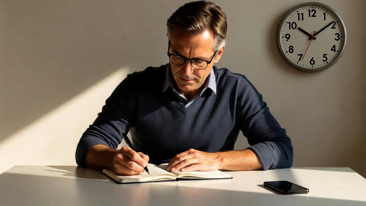 deep work schedule for entrepreneurs — solopreneur in focused 90-minute work block with phone face down and clean workspace