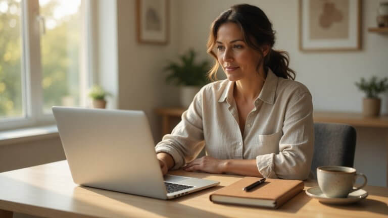 bank reconciliation QuickBooks Online small business owner reviewing reconciled accounts at laptop