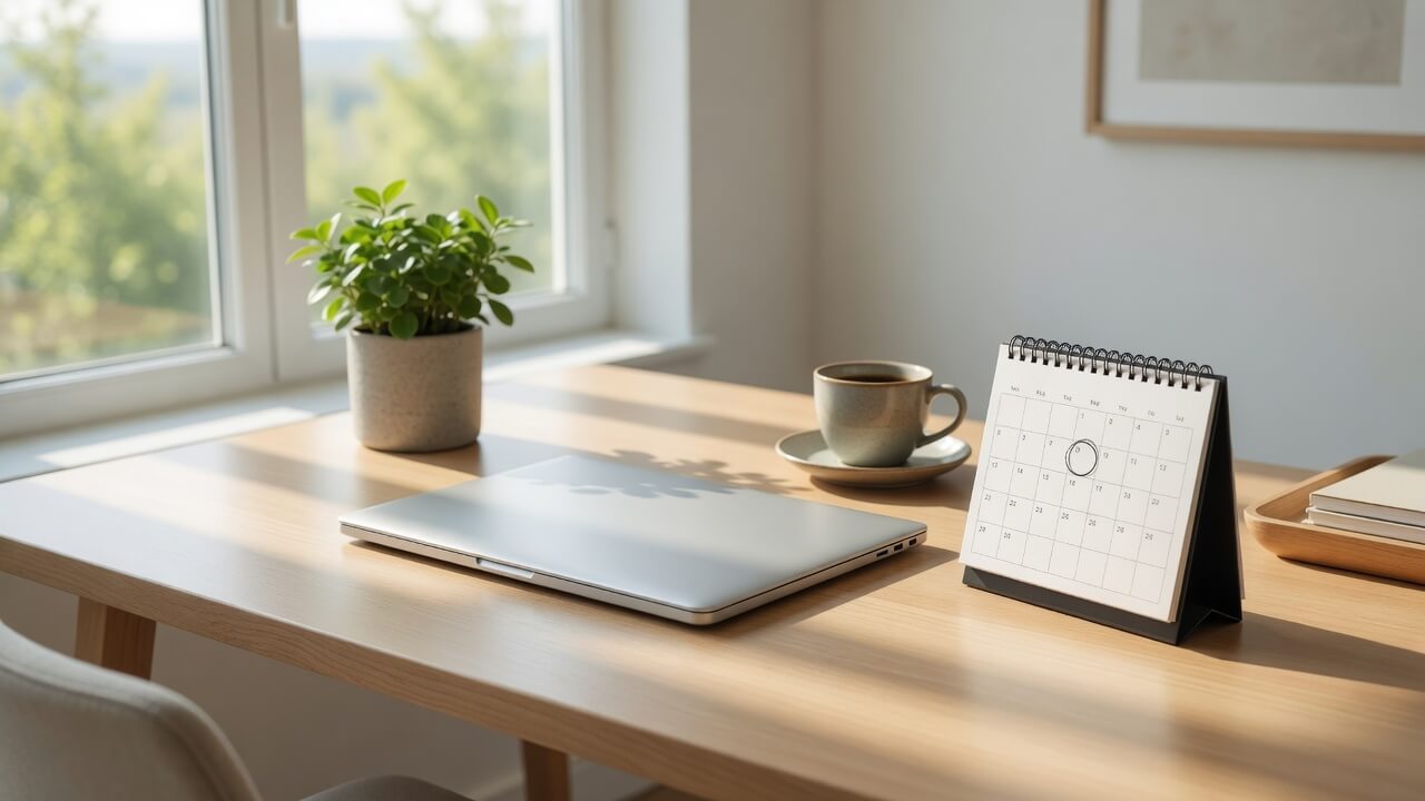 monthly bookkeeping reconciliation habit small business owner with organized desk calendar