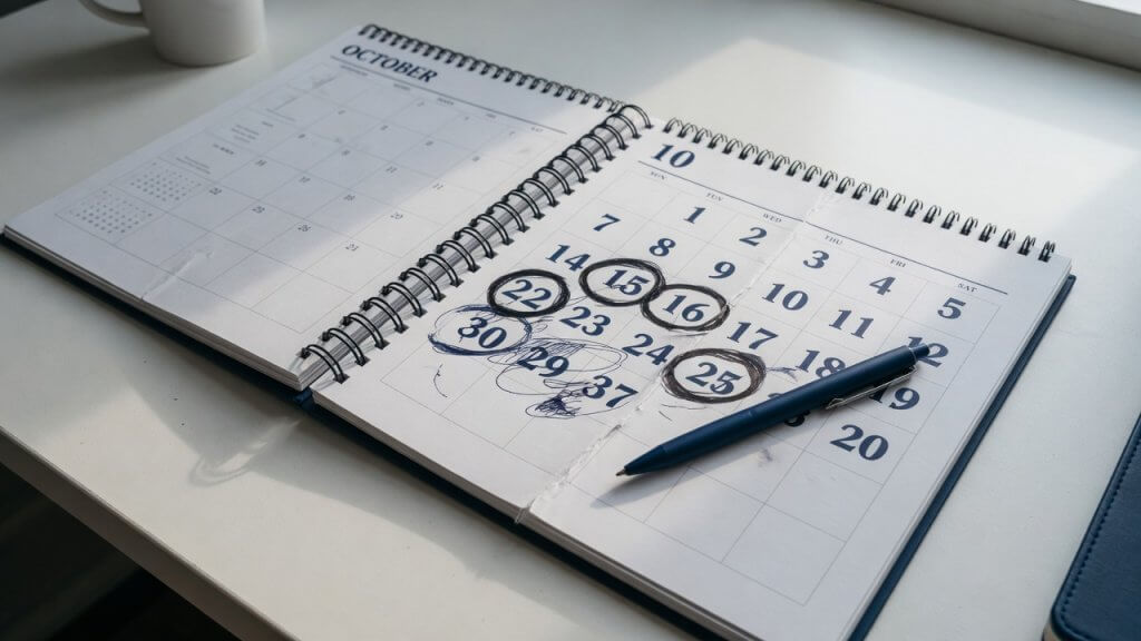 calendar showing october 15 small business tax extension deadline with IRS filing timeline
