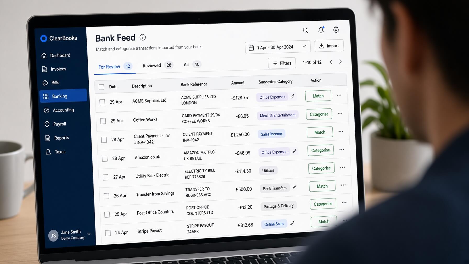 Bank feed in accounting software auto-categorizing small business transactions