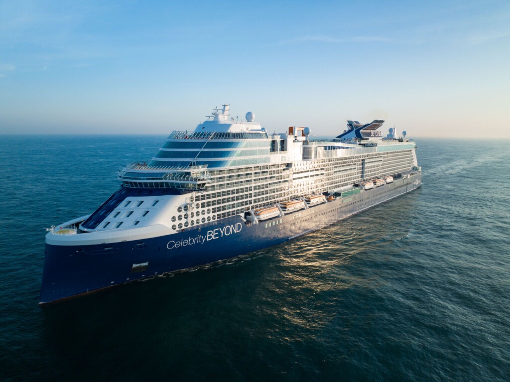 Aerial view of the Celebrity Beyond cruise ship at sea. Photo: Celebrity Cruises.